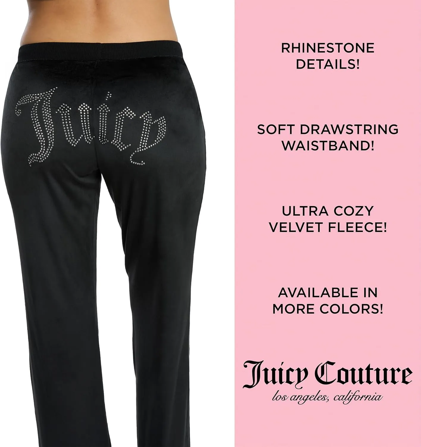 Juicy Couture Women's 2 Piece Velvet Fleece Long Sleeve Scoop Neck Fitted Top and Pants Lounge Sleepwear Set