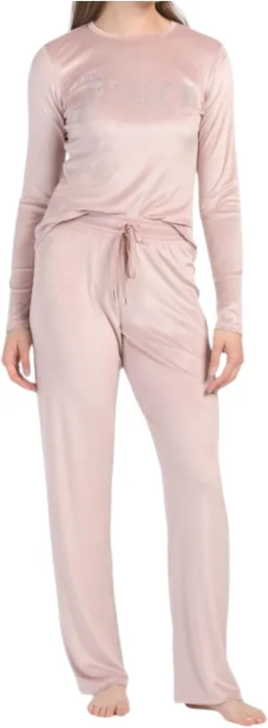 Juicy Couture Women’s Velvet Fleece Pajama Set with Long Sleeve Top and Pants (US, Alpha, X-Large, Regular, Regular, Coco Kiss)
