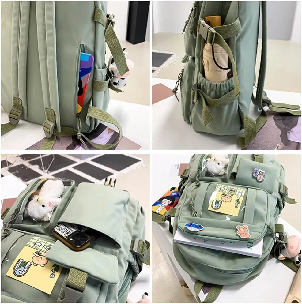 Kawaii Backpack Lovely Pastel Rucksack for Teen Girls, Cute Aesthetic Bookbag for School with Kawaii Pin and Accessories (Blue)