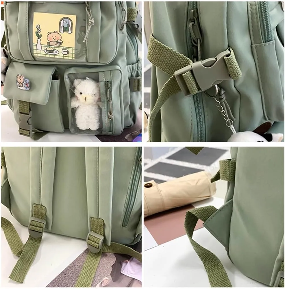 Kawaii Backpack Lovely Pastel Rucksack for Teen Girls, Cute Aesthetic Bookbag for School with Kawaii Pin and Accessories (Blue)
