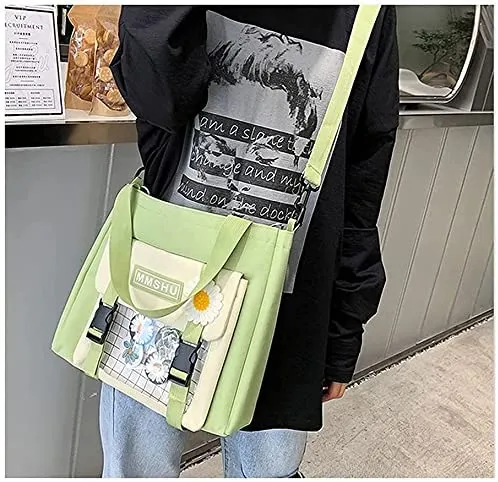 Kawaii School Backpack Sets Canvas Bookbag with Teddy Bear Pendant