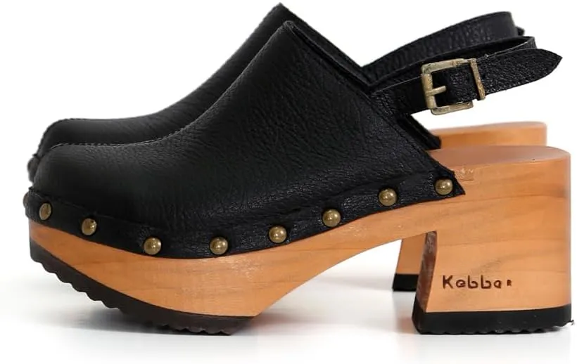 Kebba - Vera - Handmade Wooden Clogs with Genuine Leather and Adjustable Buckle for a Custom Fit