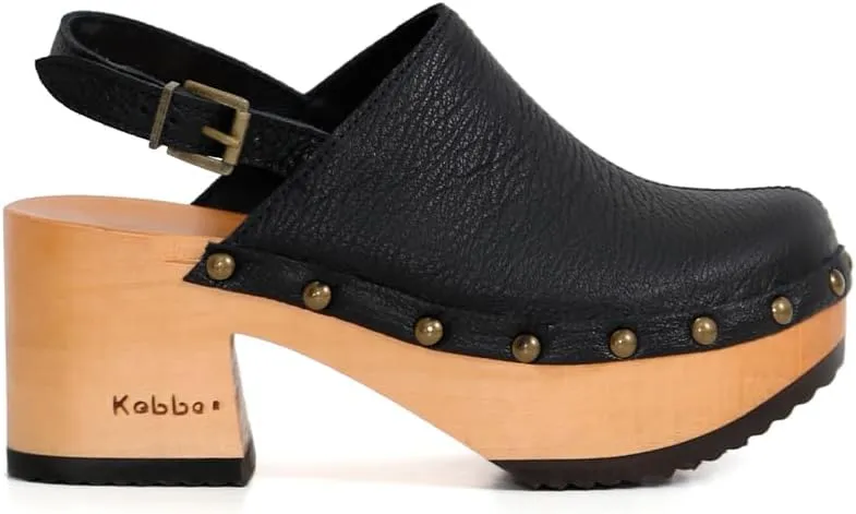 Kebba - Vera - Handmade Wooden Clogs with Genuine Leather and Adjustable Buckle for a Custom Fit