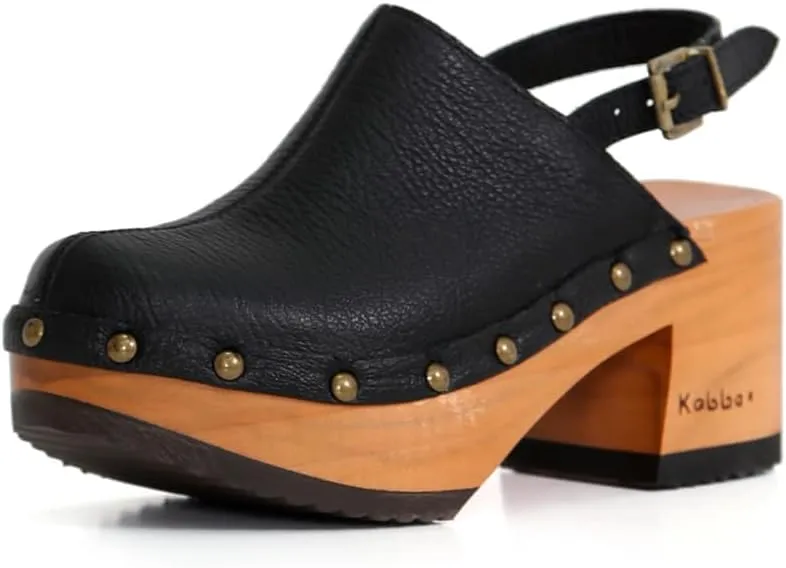 Kebba - Vera - Handmade Wooden Clogs with Genuine Leather and Adjustable Buckle for a Custom Fit