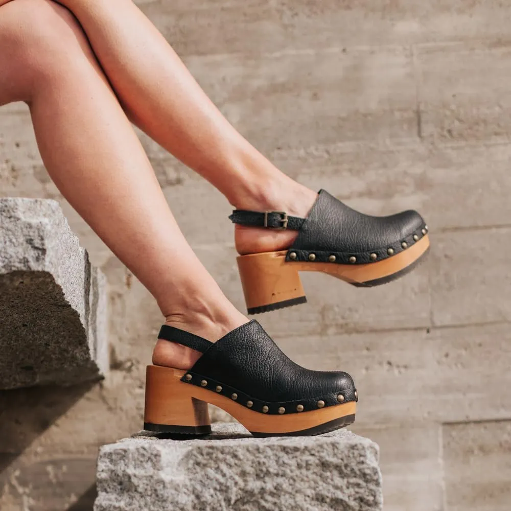 Kebba - Vera - Handmade Wooden Clogs with Genuine Leather and Adjustable Buckle for a Custom Fit