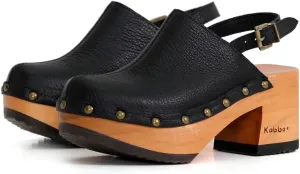 Kebba - Vera - Handmade Wooden Clogs with Genuine Leather and Adjustable Buckle for a Custom Fit
