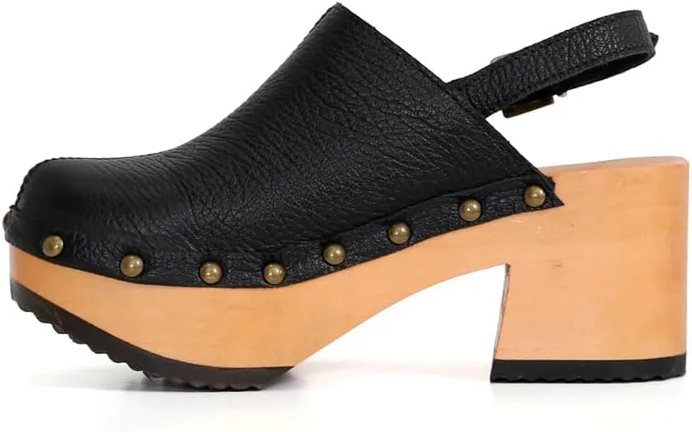 Kebba - Vera - Handmade Wooden Clogs with Genuine Leather and Adjustable Buckle for a Custom Fit