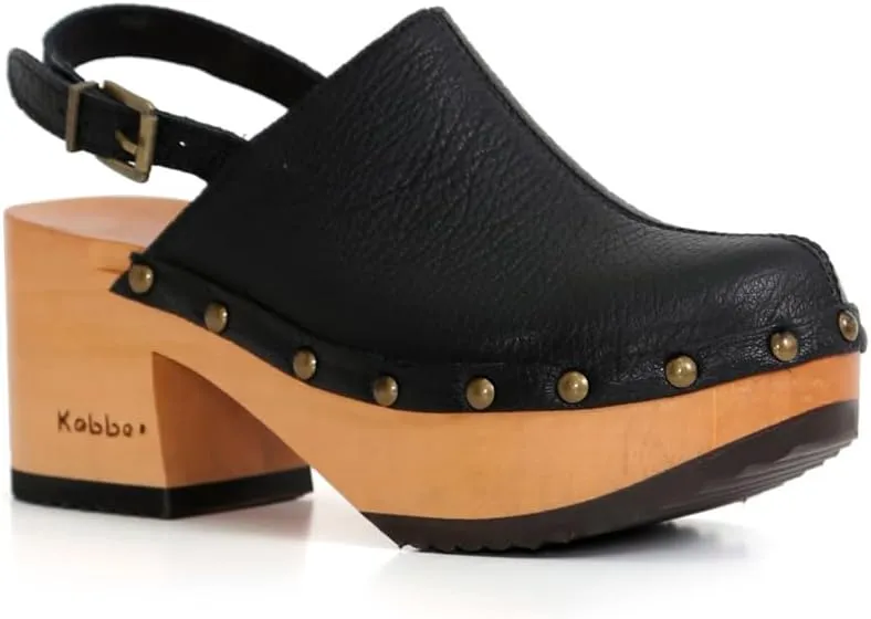 Kebba - Vera - Handmade Wooden Clogs with Genuine Leather and Adjustable Buckle for a Custom Fit