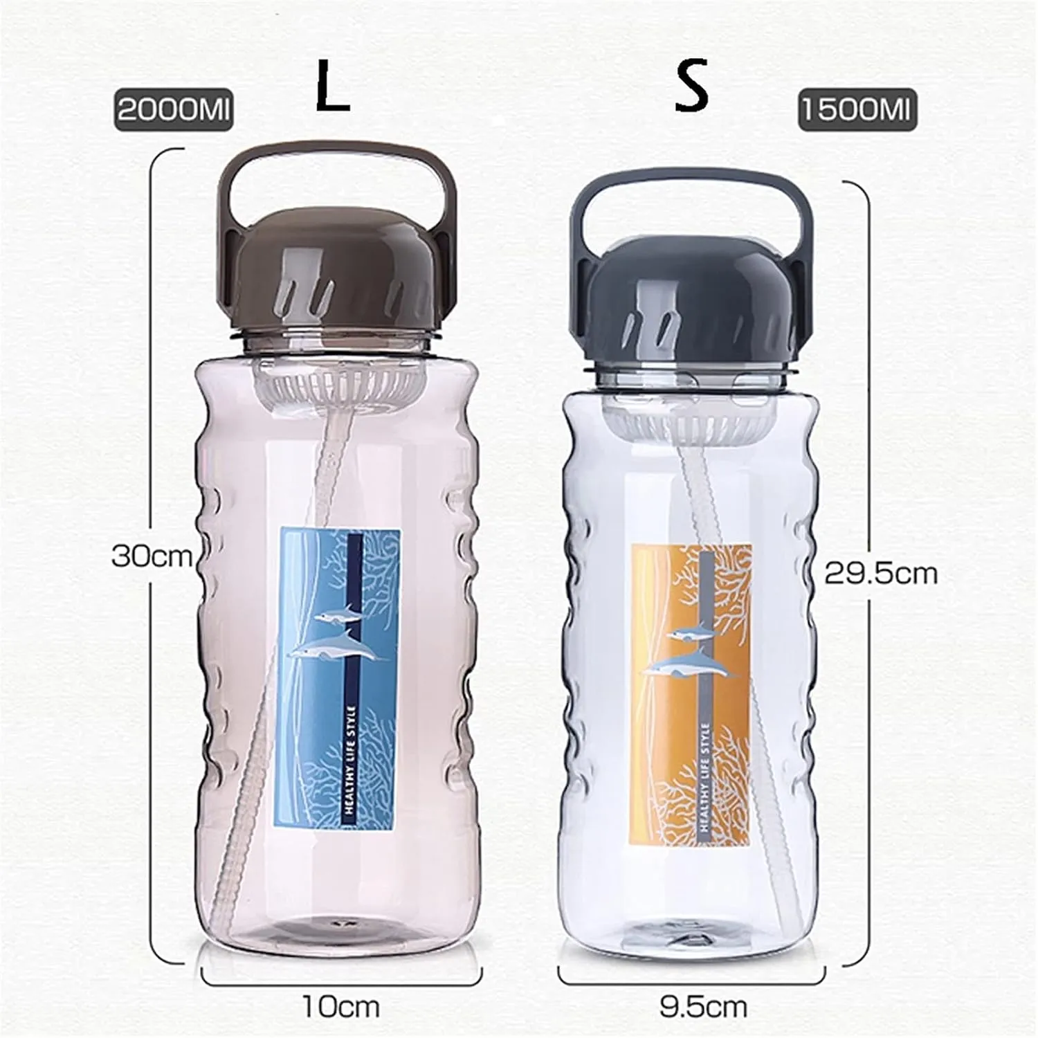 kettles Large Capacity 51 oz/68 oz Water Jug,Portable Handle,Oversized,Plastic,Leak proof Sports Bottles for Fitness/Outdoor Activity canteen(A,Large)