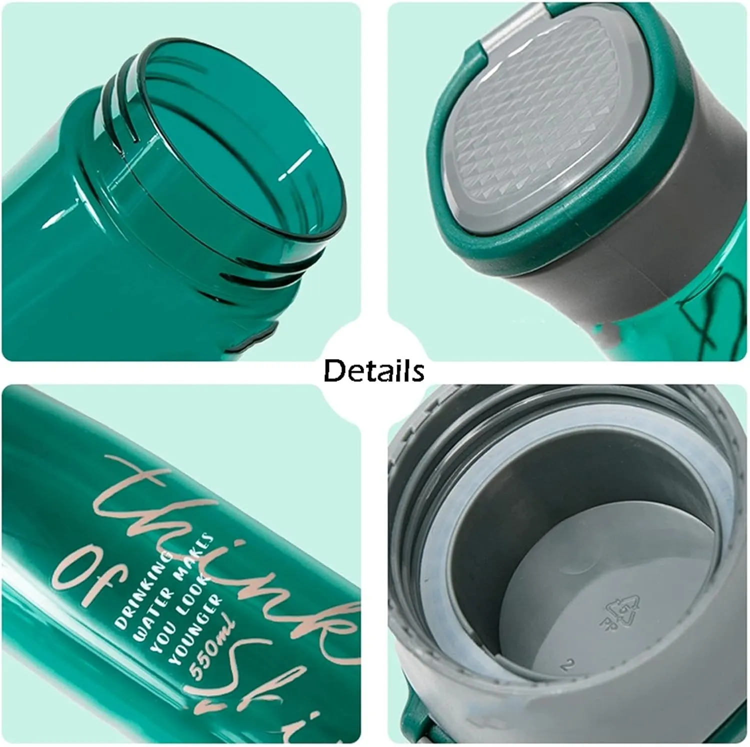 kettles Plastic Portable Simple Water Bottles,Leapproof Sealed Sports Bottle with Wide Mouth,Large Capacity,Sealed Lid,Outdoor use canteen(C,Medium)