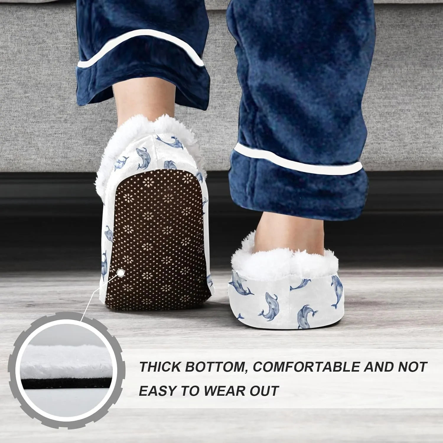 Kids Winter Slippers Marine Whales Dolphin and Shark Warm Soft Non Slip House Slippers for Boys Girls Indoor