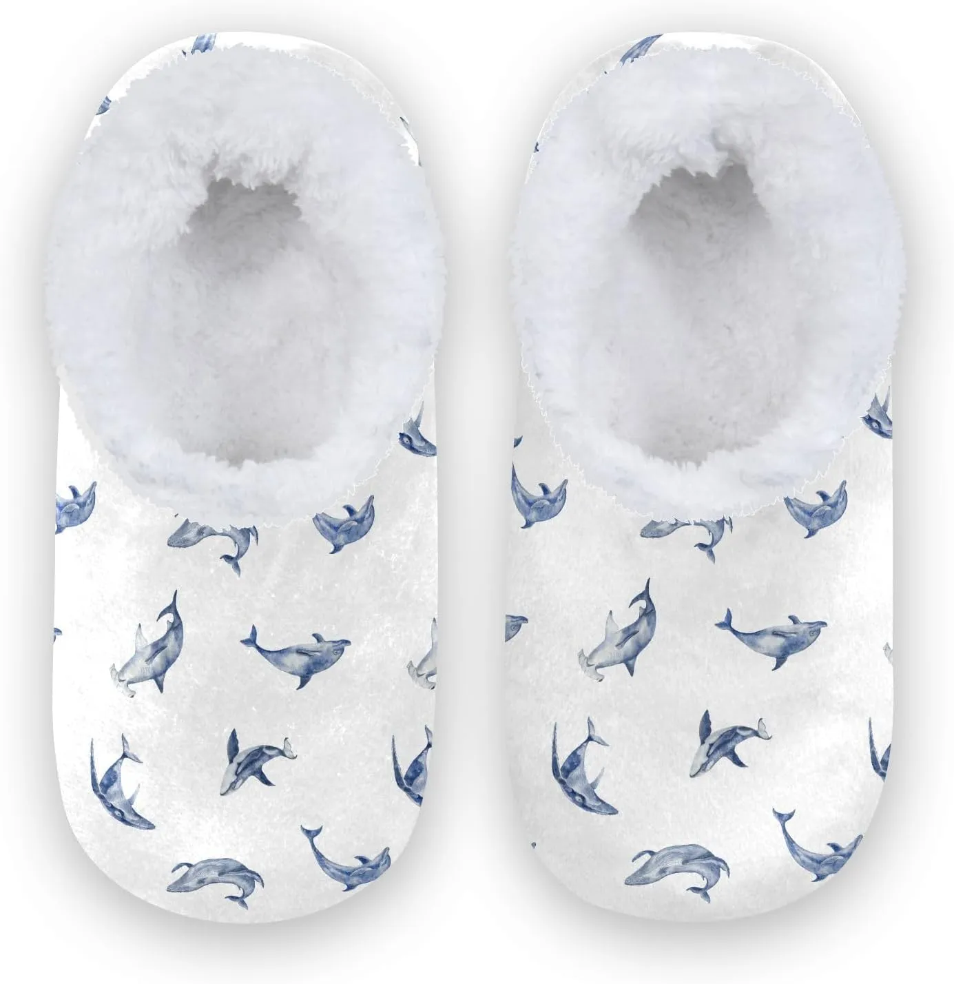 Kids Winter Slippers Marine Whales Dolphin and Shark Warm Soft Non Slip House Slippers for Boys Girls Indoor