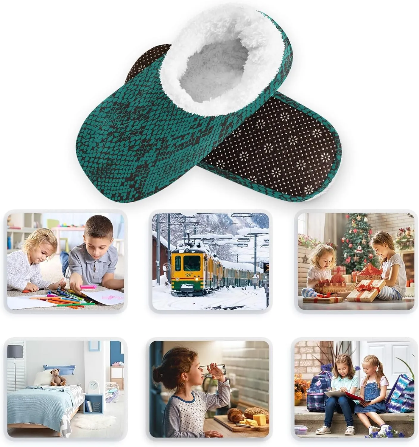Kids Winter Slippers Snake Skin Seamless Vintage Pattern Warm Soft Non Slip House Slippers for Boys Girls Indoor