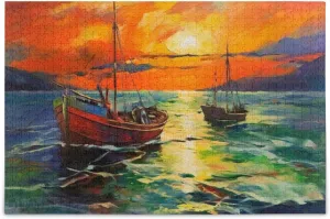 Kigai Fishing Painting Jigsaw Puzzles for Adults 1000 Piece, Puzzles 500 Pieces for Adults Challenging Kids Teens Family Puzzle Game