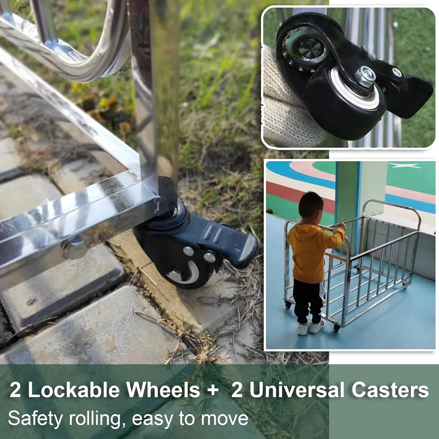 Kindergarten School Sports Ball Cart,with 2 Lockable Wheels, Garage Ball Holder,for Basketballs Footballs, Large Metal Rolling Balls Rack