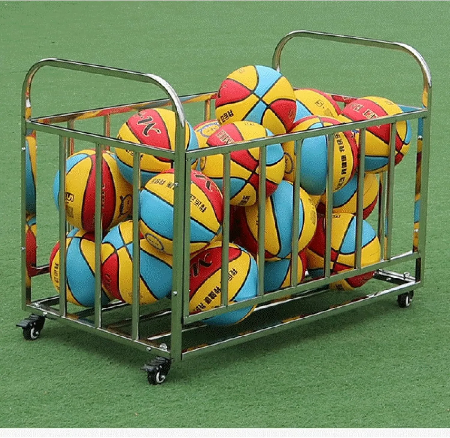 Kindergarten School Sports Ball Cart,with 2 Lockable Wheels, Garage Ball Holder,for Basketballs Footballs, Large Metal Rolling Balls Rack