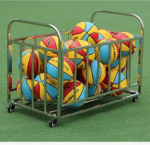 Kindergarten School Sports Ball Cart,with 2 Lockable Wheels, Garage Ball Holder,for Basketballs Footballs, Large Metal Rolling Balls Rack