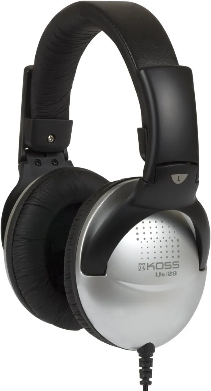 Koss UR29 Collapsible Portable Headphones, Standard Packaging Black, Silver