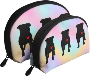 Ladies Fashion Cosmetic Bag 2 Pcs Set, Pitbull Hear Portable Cosmetic Bag Case Travel Bag Handbag Coin Purse