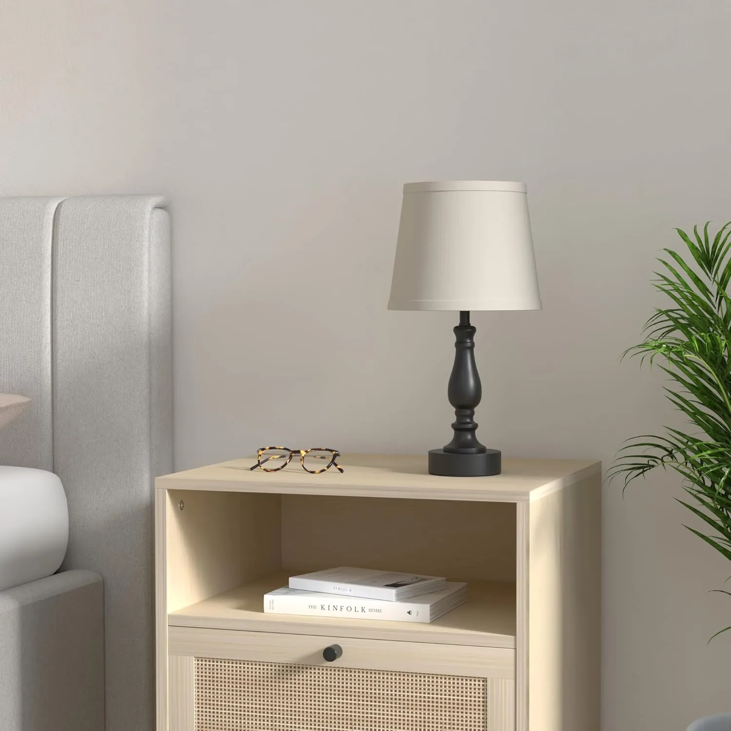 Lamps for Bedrooms Set of 2, Touch Bedside Table Lamp with USB Ports, 3 Way Dimmable Nightstand Lamps with Round Fabric Linen Lampshade for Living Room Reading Bed Side End Table, Bulbs Included