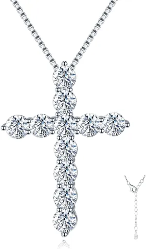 LANE WOODS Simulated Diamond Moissanite Cross Necklace 18k White Gold Plated Sterling Silver - Cross Pendant for Men Women Fine Jewelry Gifts