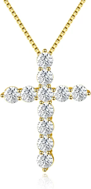 LANE WOODS Simulated Diamond Moissanite Cross Necklace 18k White Gold Plated Sterling Silver - Cross Pendant for Men Women Fine Jewelry Gifts