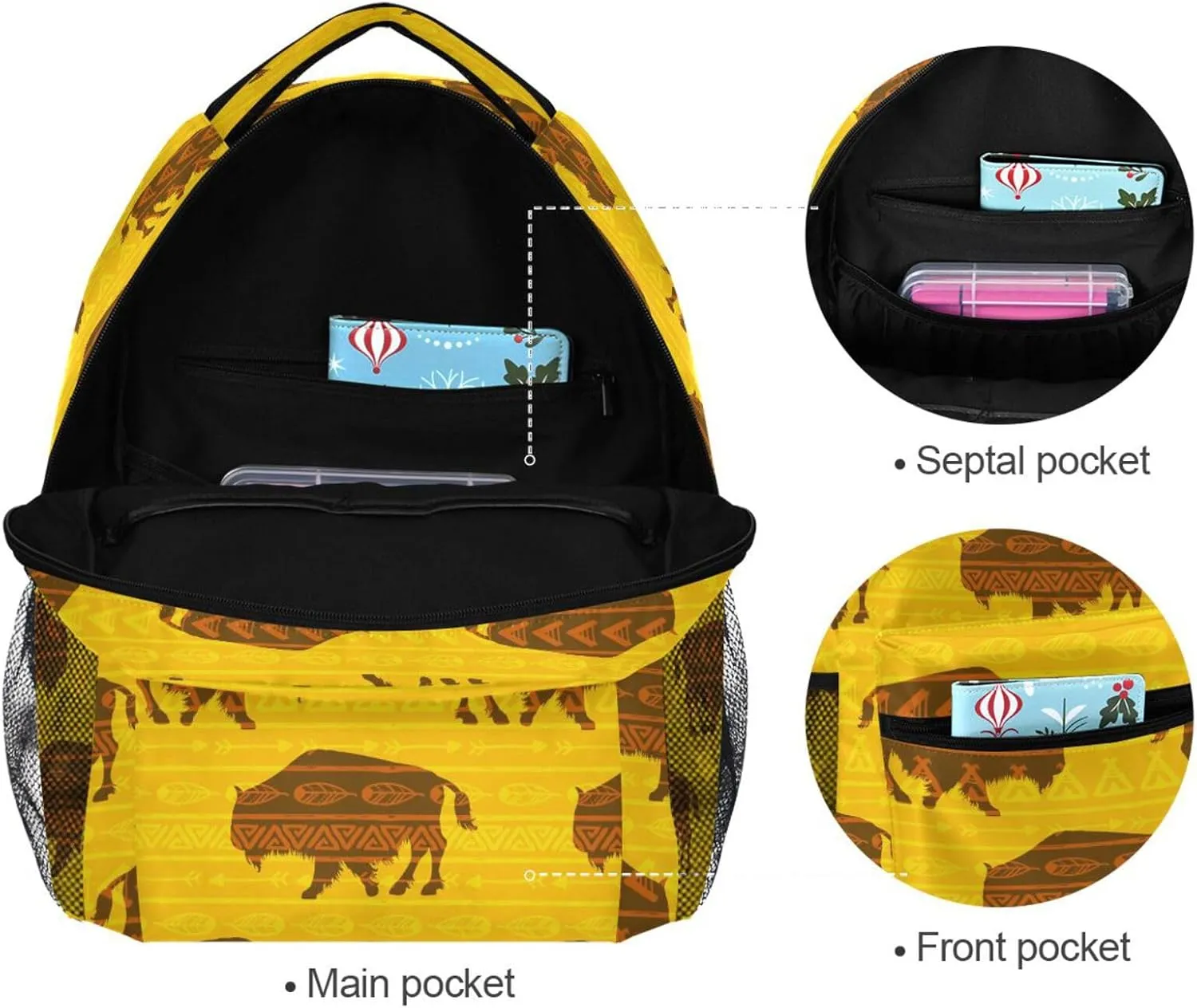 Large Capacity Backpack for School Trips Bohemian Bison Lightweight Student Bags Multifunctional Laptop Bag