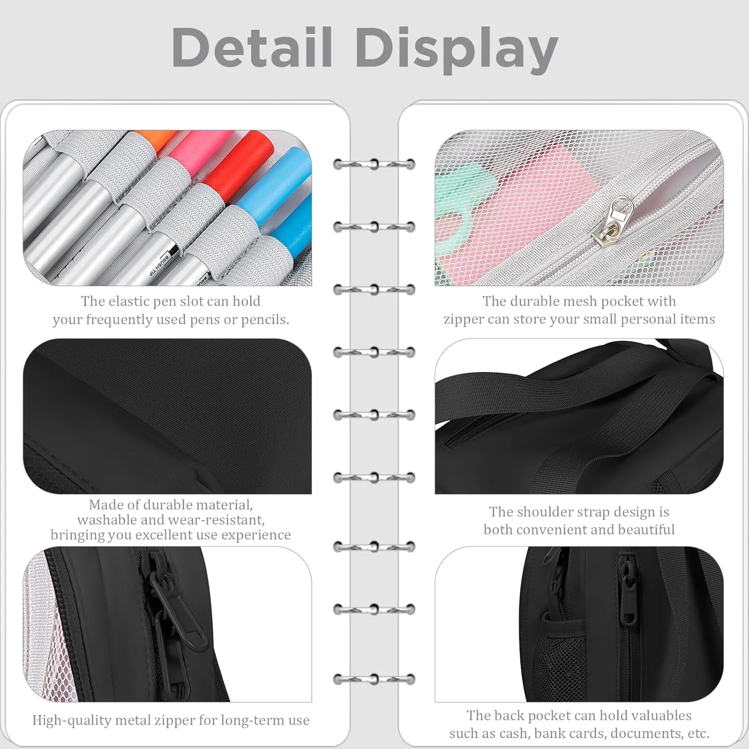 Large Capacity Pencil Case, Mini Backpack Pencil Case, Storage High Capacity Bag Pouch Holder Marker Pen Organizer, for Student, Teen Girls, Adults(Black)