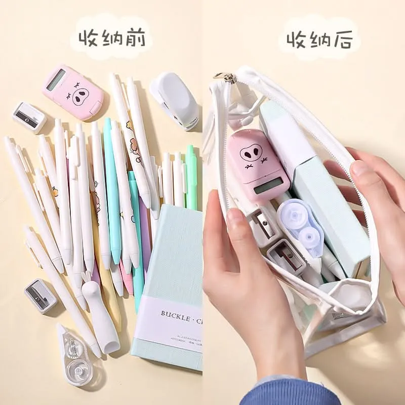 Large Capacity Transparent Stationery Pencil Bag