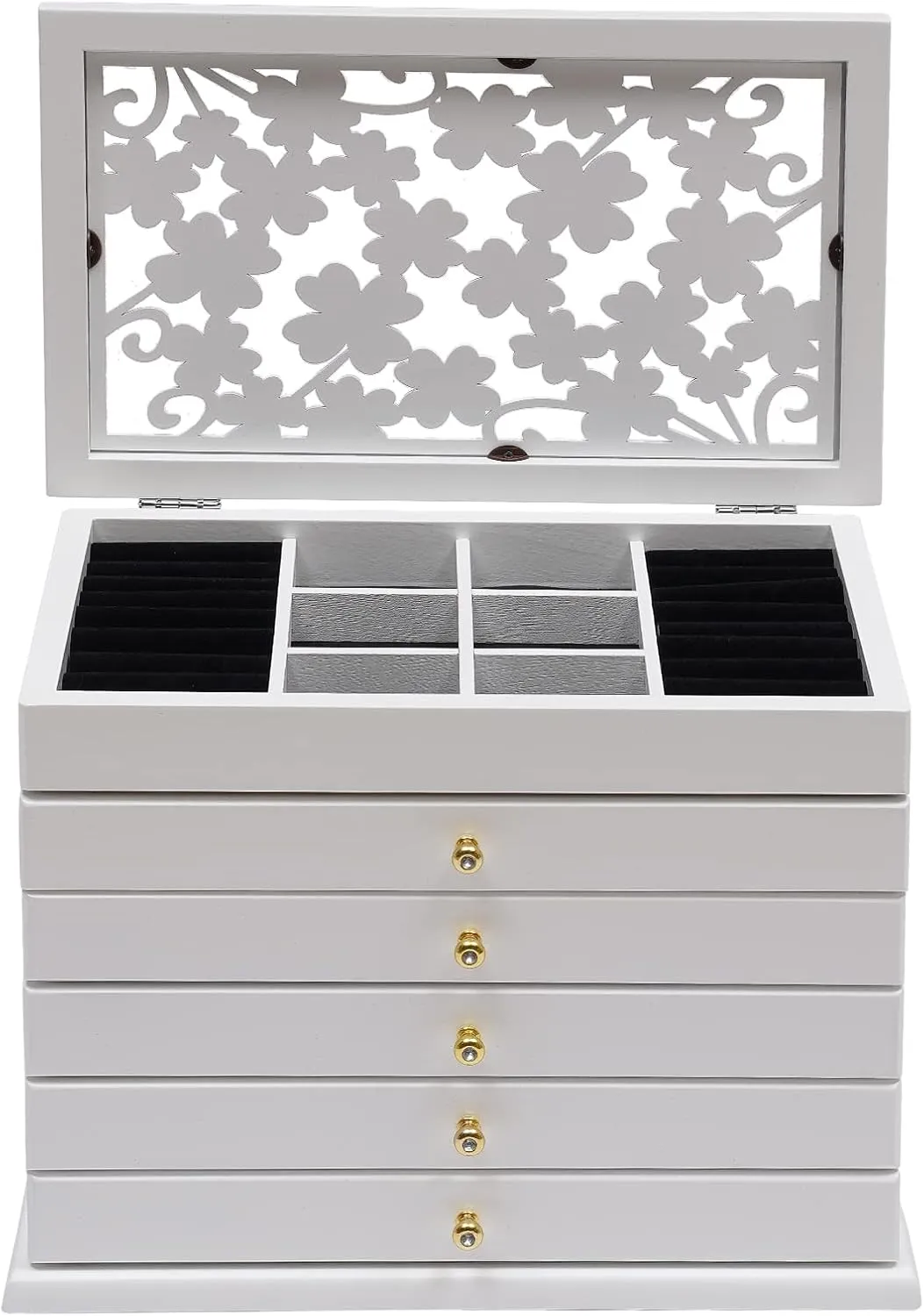 Large Jewelry Box, 6-Tier Jewelry Organizer, Store Different Sizes of Jewelry Separately, Full Pull-out Drawer Multi-Functional Jewelry Storage Box for Necklace Bracelets Watches