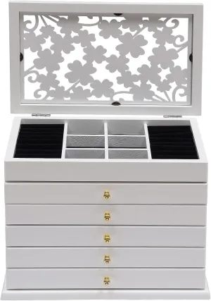 Large Jewelry Box, 6-Tier Jewelry Organizer, Store Different Sizes of Jewelry Separately, Full Pull-out Drawer Multi-Functional Jewelry Storage Box for Necklace Bracelets Watches