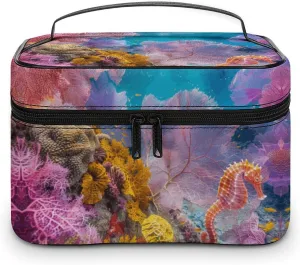 Large Opening Cosmetic Bag for Women Portable Underwater Coral Reef Printed Toiletries Bag Travel Bag Storage Bag with Handle