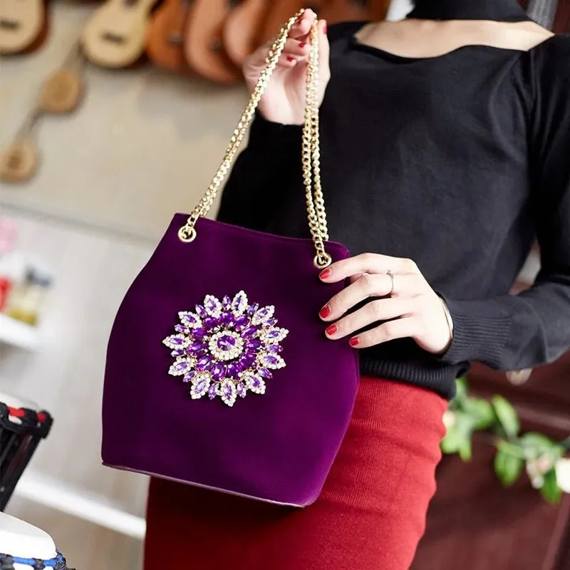 Large Velvet Diamond Floral Evening Bag