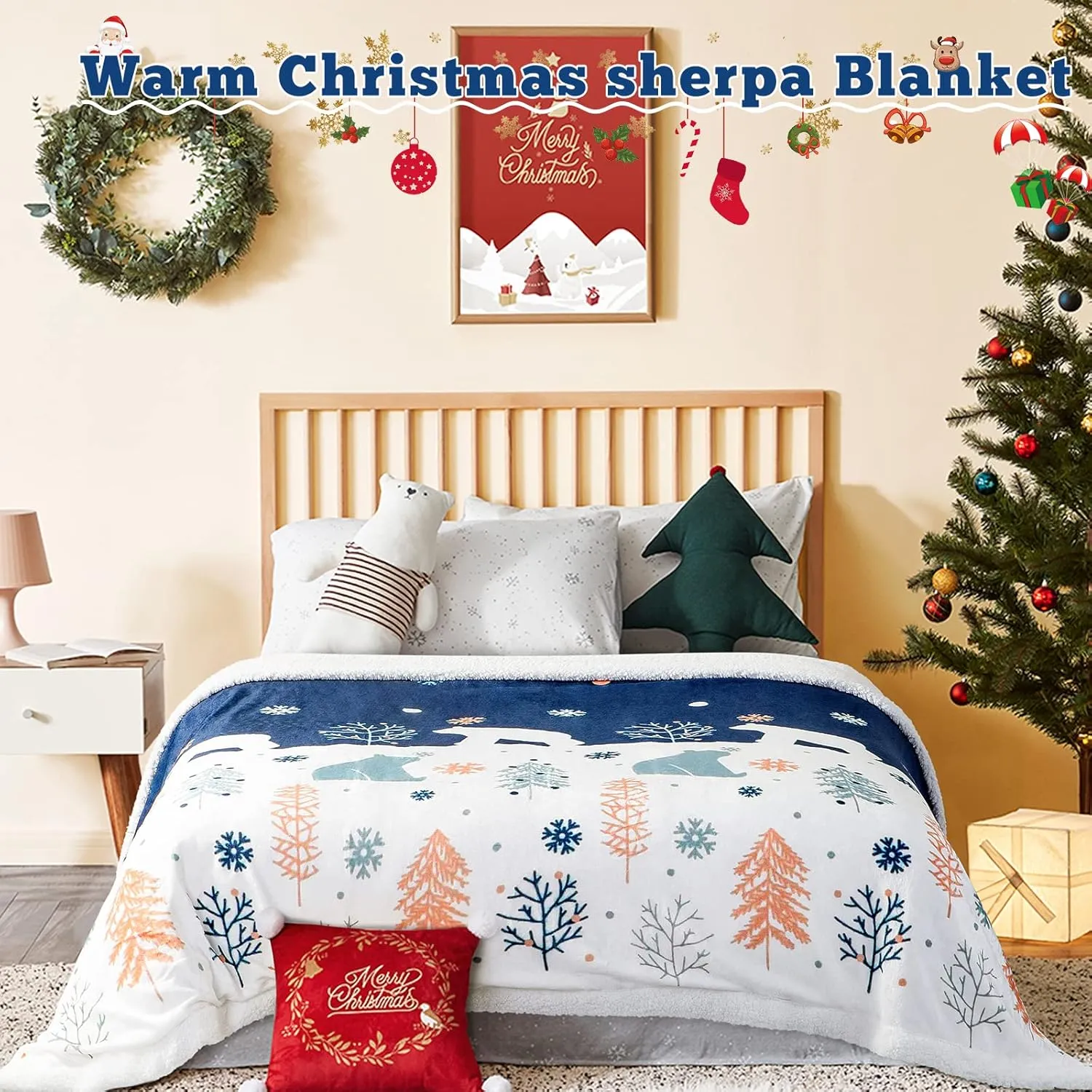 LBRO2M Sherpa Fleece Bed Blanket Twin Size,Christmas Super Soft Fuzzy Plush Warm Cozy Fluffy Microfiber Couch Throw Velvet Double Reversible Luxurious Blankets