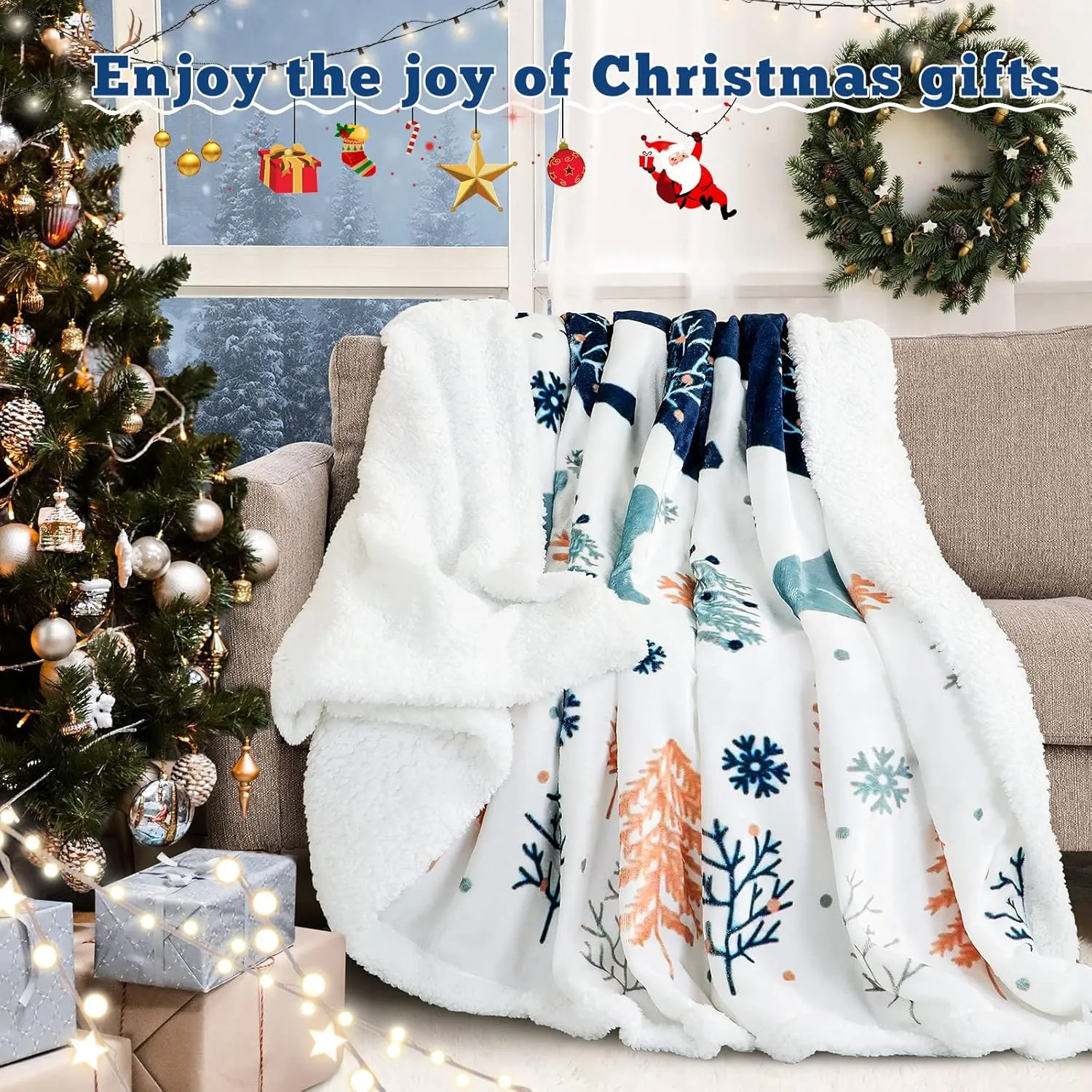 LBRO2M Sherpa Fleece Bed Blanket Twin Size,Christmas Super Soft Fuzzy Plush Warm Cozy Fluffy Microfiber Couch Throw Velvet Double Reversible Luxurious Blankets