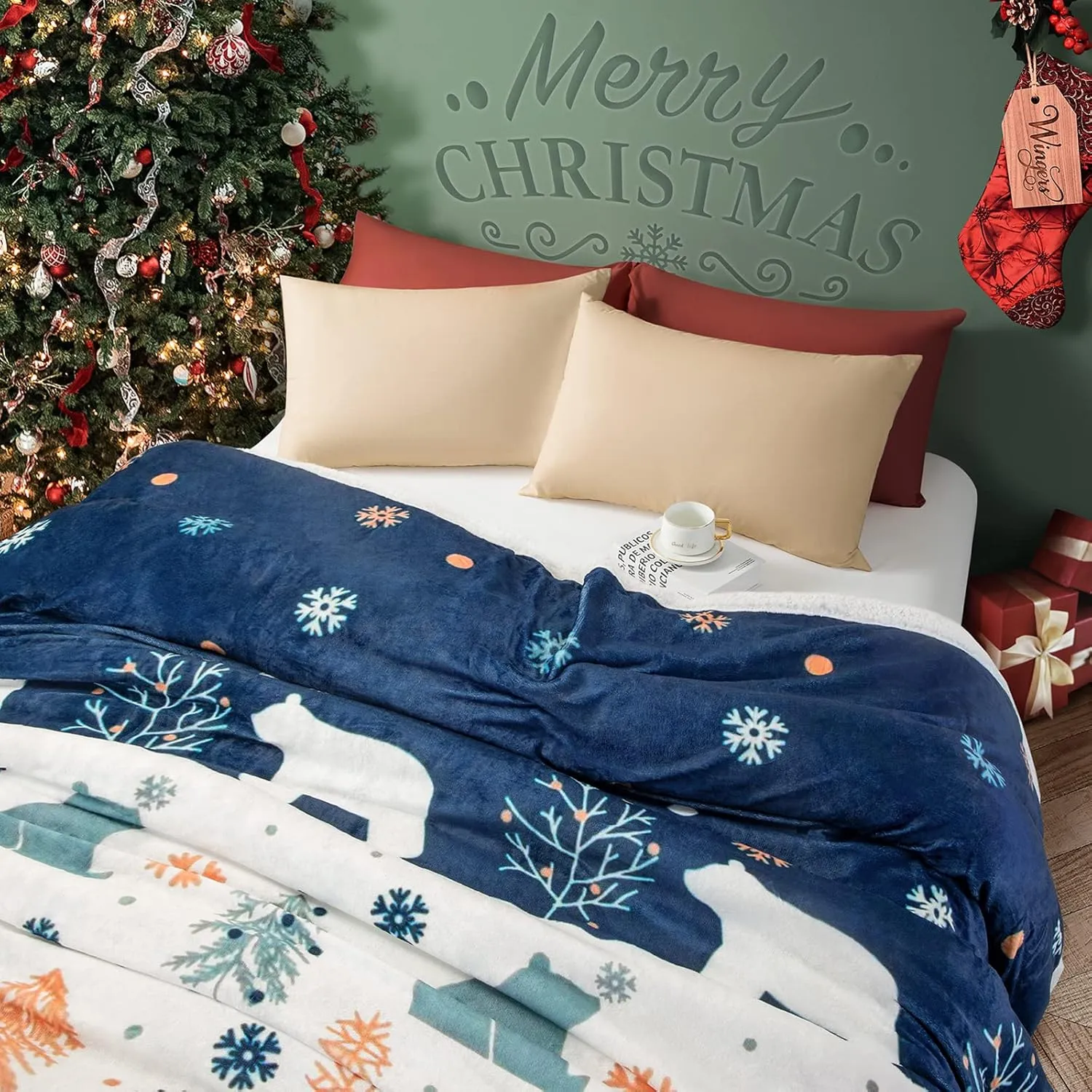 LBRO2M Sherpa Fleece Bed Blanket Twin Size,Christmas Super Soft Fuzzy Plush Warm Cozy Fluffy Microfiber Couch Throw Velvet Double Reversible Luxurious Blankets