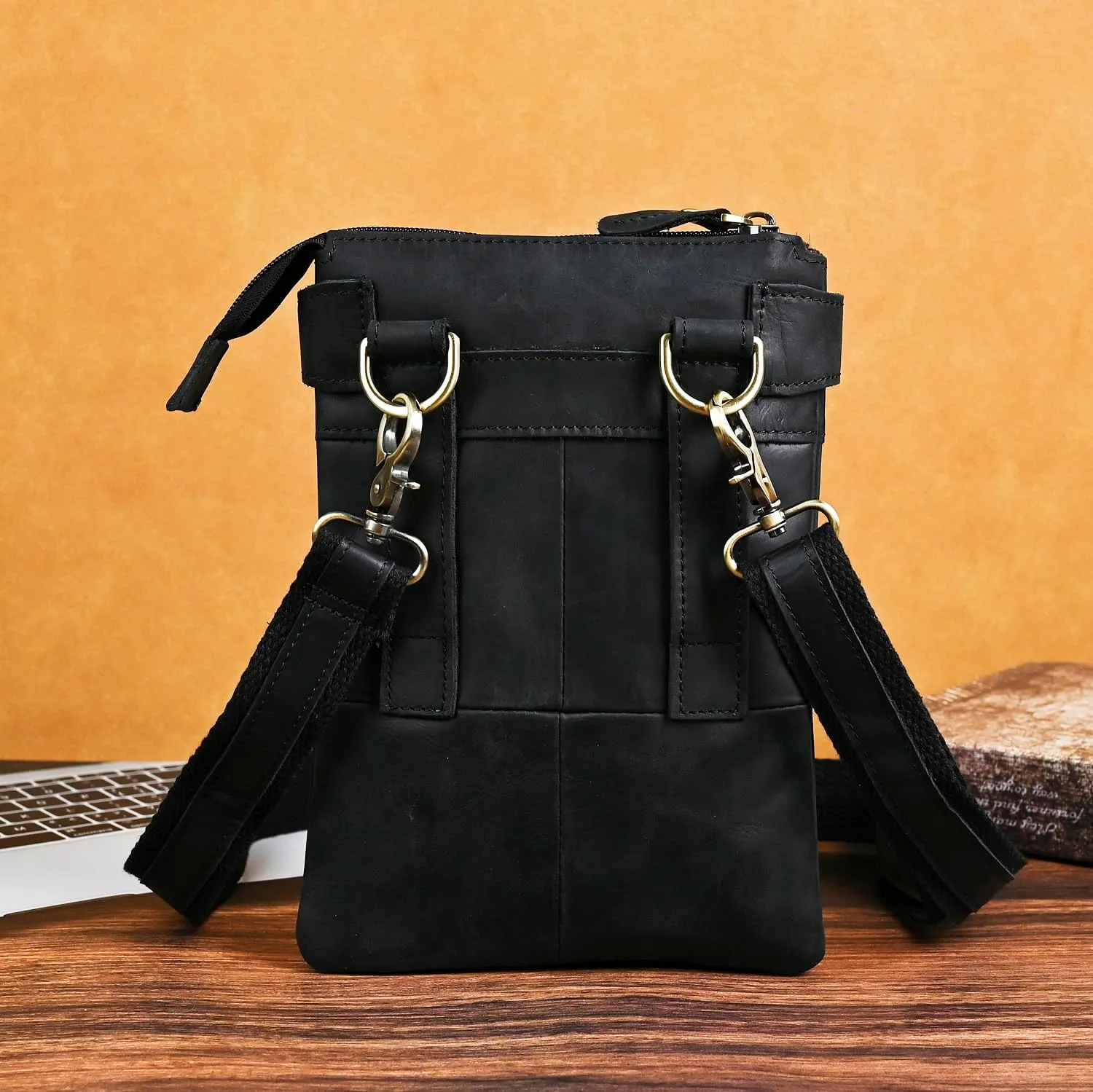 Le'aokuu Mens Genuine Leather Fanny Small Messenger Shoulder Satchel Waist Bag Pack 8711
