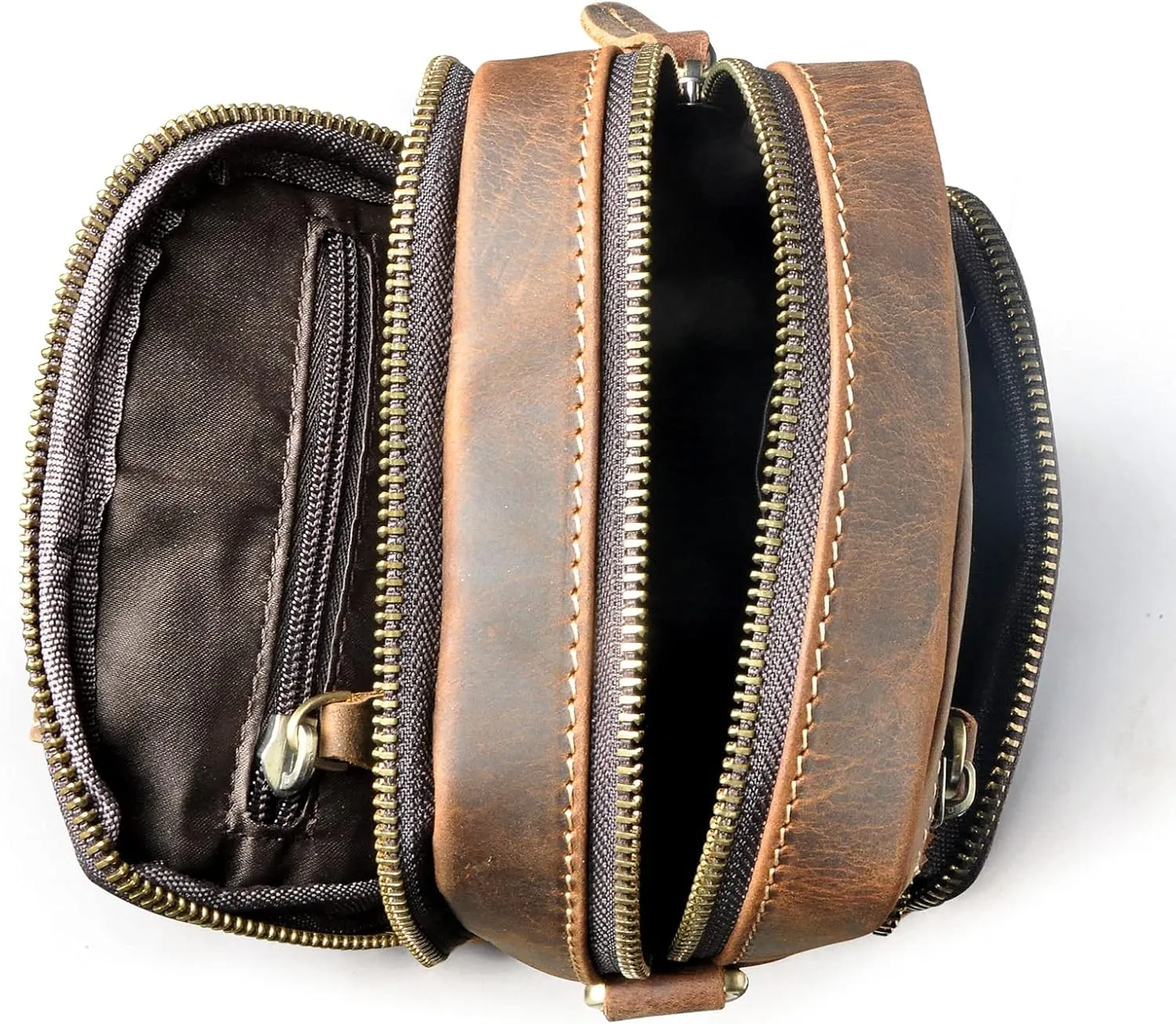 Le'aokuu Mens Genuine Leather Small Messenger Shoulder Satchel Phone Pouch Belt Fanny Waist Bag Pack