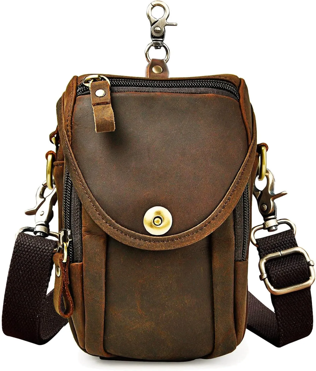 Le'aokuu Mens Original Leather Designer Casual Small Messenger Shoulder Bag Fashion Waist Belt Bag Pack Cigarette Phone Case