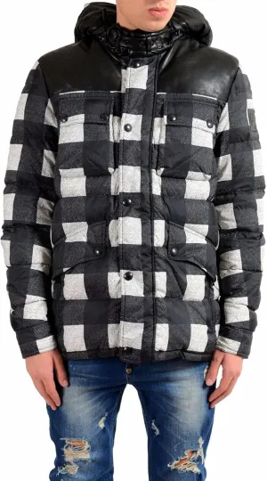 Leather Multi-Color Checkered Full Zip Men's Parka Jacket XL IT 54