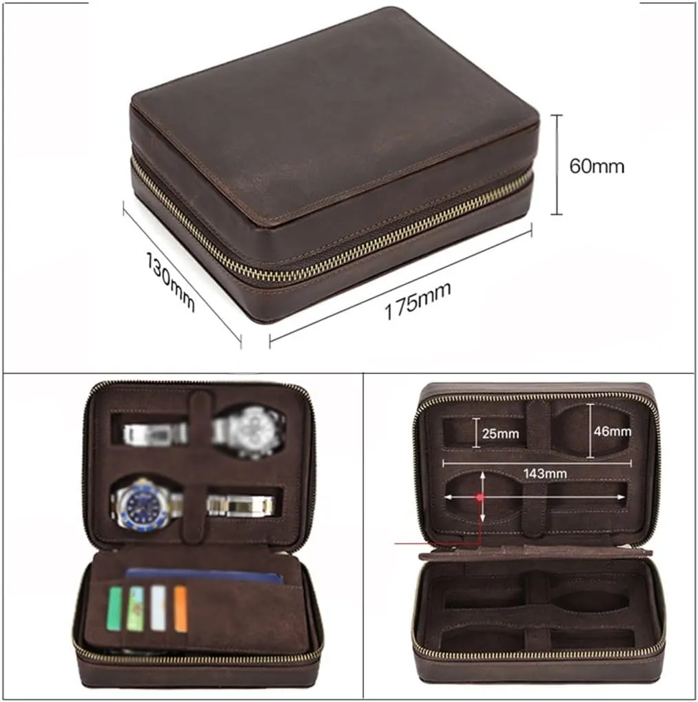 Leather Watch Box Handmade Square Travel Card Mechanical Watch Storage Box