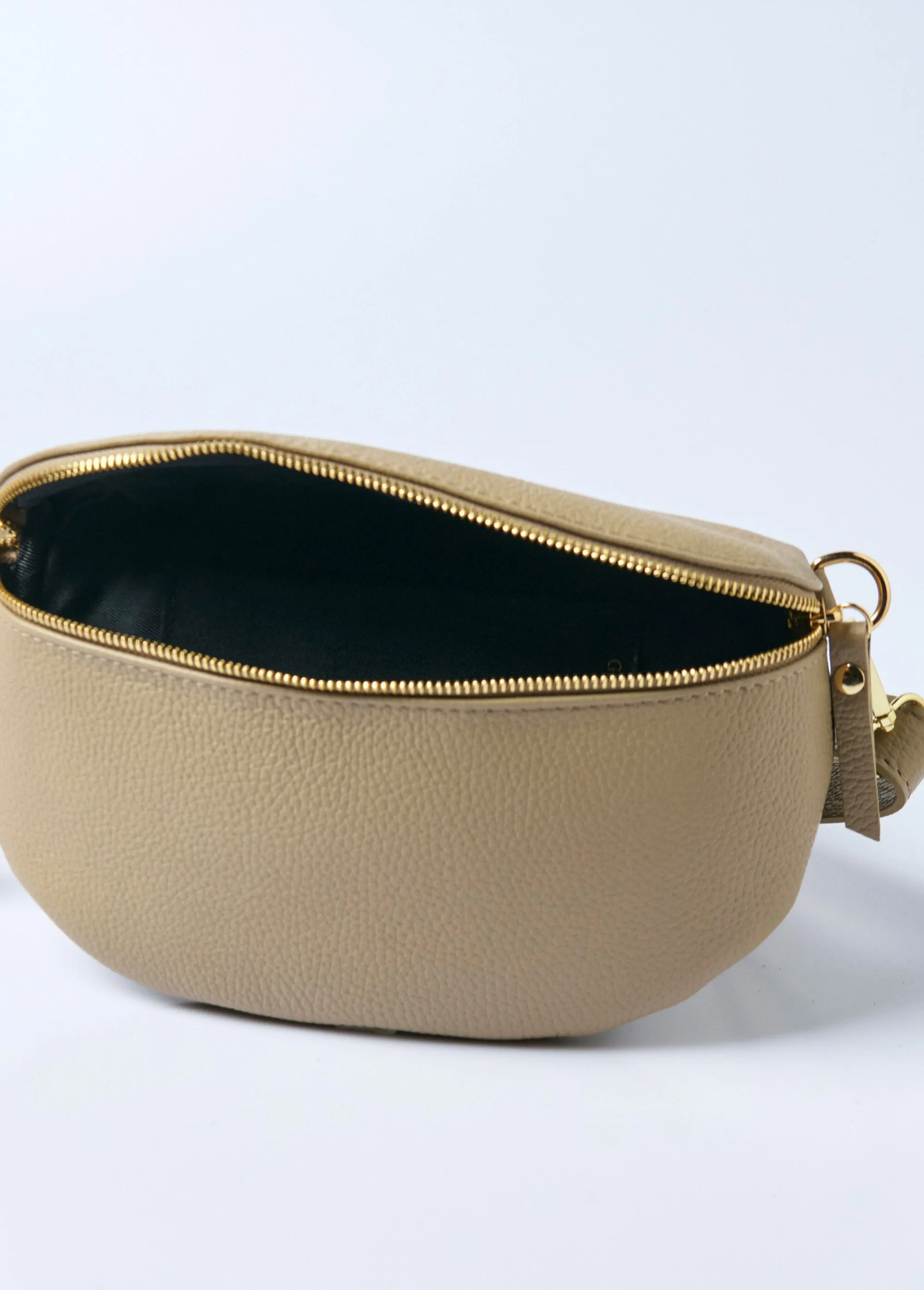 Leather zipped fanny pack with shoulder strap
