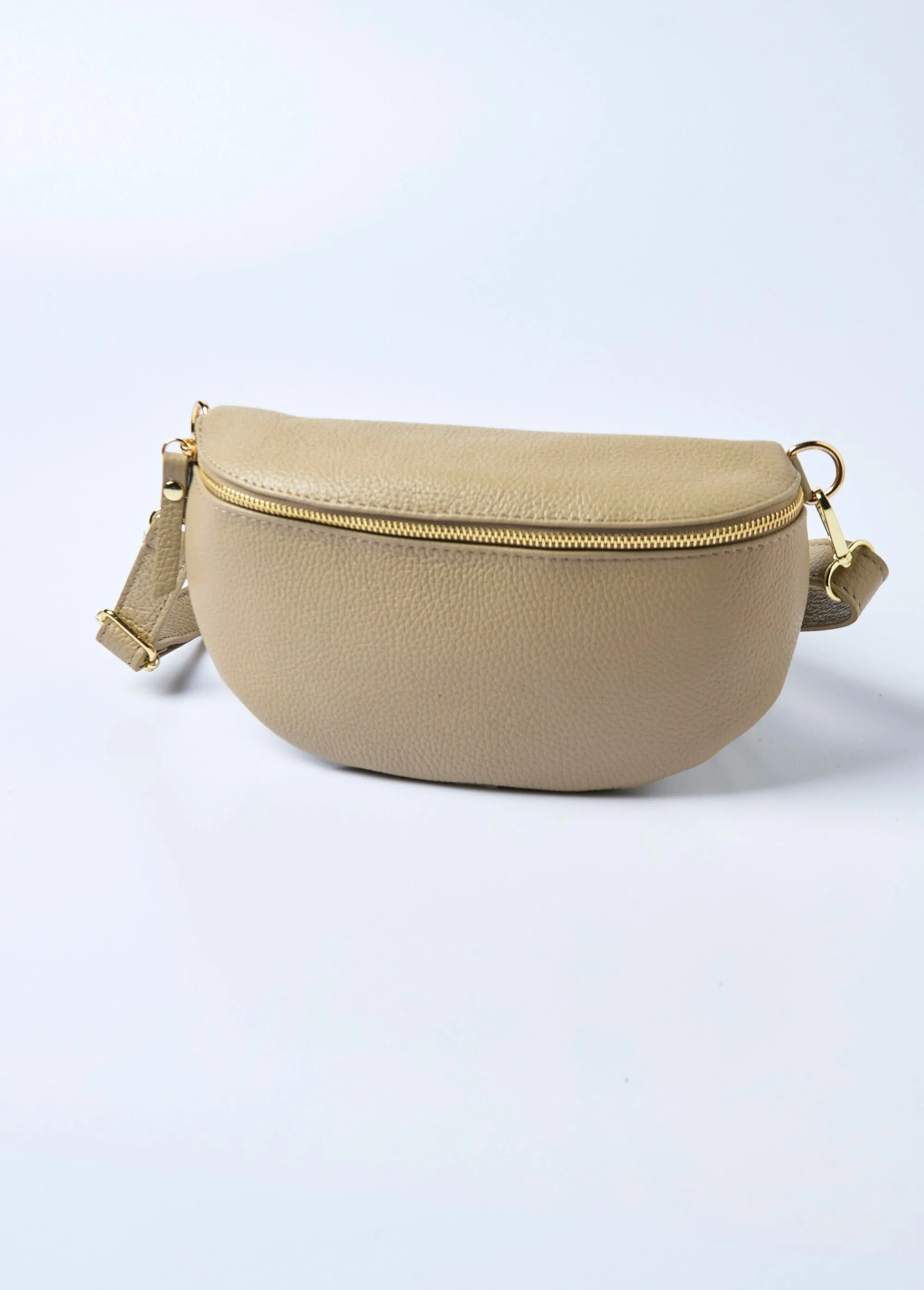 Leather zipped fanny pack with shoulder strap