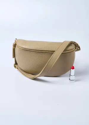 Leather zipped fanny pack with shoulder strap