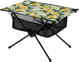 Lemons with Flowers Portable Folding Camping Table, Compact Lightweight Beach Table with Carrying Bag for Outdoor Picnics, BBQs, Camp
