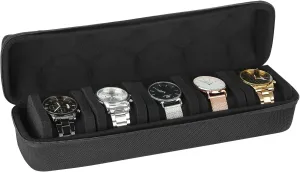 LETURE 2-10 Slot Hard Watch Travel Case, Watch Roll Case Storage and Organizer, Watch Protective Case with Anti-move Watch Pillow (5 SLOTS-BLACK)