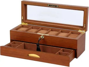 LHX Watch Box Double-layer Box Wooden Watch Collection Box 33.5 * 11.5 * 11.5CM(Light)