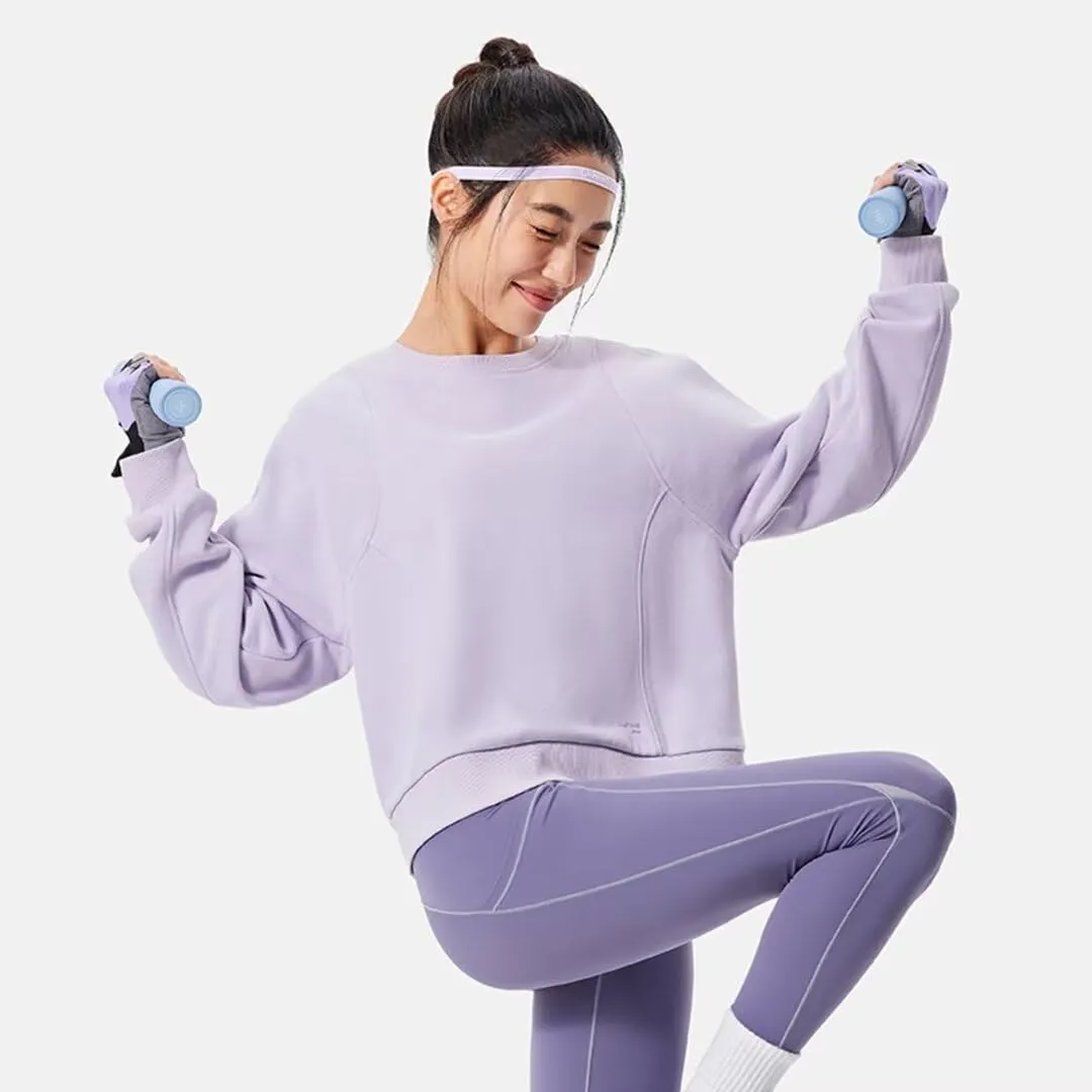 LI-NING Fitness Series Women Sweatshirt Velvet Warm Loose Comfortable Pullover Hoodie AWDU556