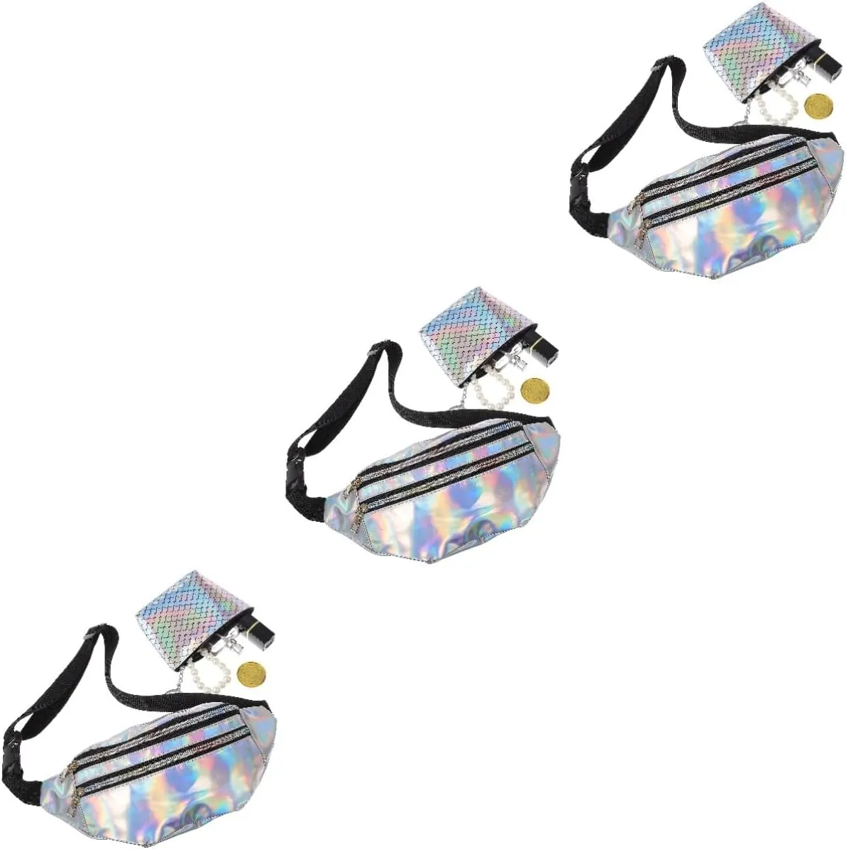 LIFKOME 3 Sets Ladies Adjustable Crossbody Belt Bag Fish Scale Coin Purse for Outdoor Sports Tear Resistant Waist Pack for Jogging Hiking Biking and Festivals