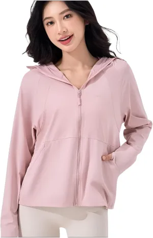 lilaBelle]Lightweight Women's Protection Jacket - Trendy UV-Blocking Outer Layer with Thumb Holes & Removable Hood for -Day Comfort 【Breathable Fabric】 Pink